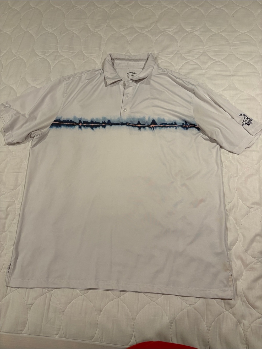 White Polo with Navy and Light Blue Accent Stripe